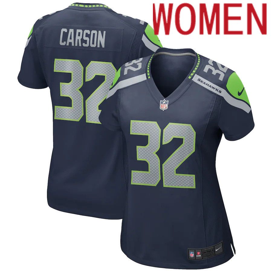 Women Seattle Seahawks #32 Chris Carson Nike Navy Game NFL Jersey->women nfl jersey->Women Jersey
